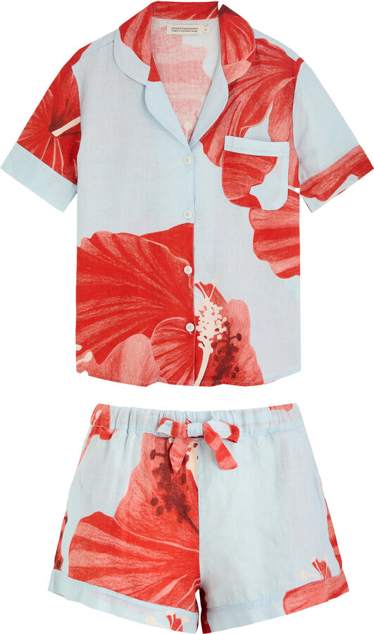 Desmond & Dempsey Floral-printed Linen Pyjama set