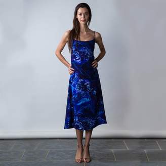 Isabel Manns Reversible Silk Satin Alice Dress In Ocean Water