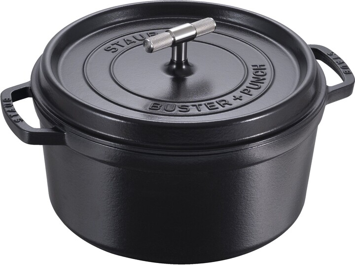 Staub Cast Iron 7 qt, Round, Dutch Oven Buster And Punch, Black Matte
