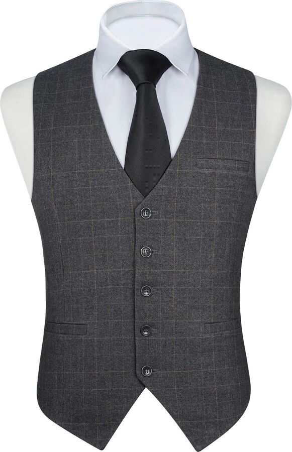 FAIMO Dark Blue Waistcoat Mens Formal Plaid Waistcoat Classic Check