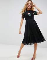 Thumbnail for your product : ASOS DESIGN Embroidered Midi Pleat and Lace Dress