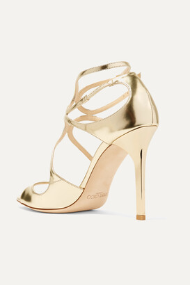 Jimmy Choo Lang 100 Metallic Leather Sandals - Gold - ShopStyle