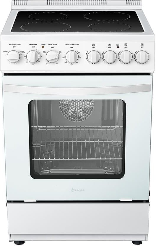 Lanbo 24 in. 4 Element Freestanding Single Oven Electric Range with True Convection, Timer and Rotisserie, White