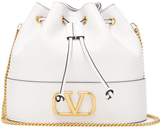 Thumbnail for your product : Valentino Garavani - V-logo Drawstring-top Leather Bucket Bag - Womens - White