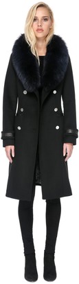 Soia & Kyo JULIANA-FX wool coat with removable fur in blk/indigo