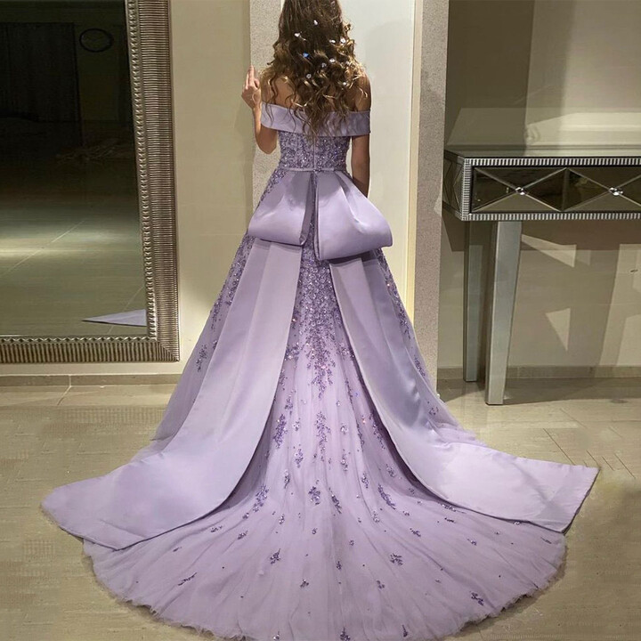 yipeisha Lavender Evening Dress Robe De Soiree Customized Off The Shoulder Sparklining Sequin Flower Lace A Line Tulle Prom Gown Saud