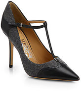 Thumbnail for your product : Ferragamo Nalia Leather & Flannel T-Strap Pumps