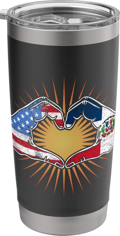 Dominican and U.S. American roots USA silhouette with República Dominicana heart hands Stainless Steel Insulated Tumbler