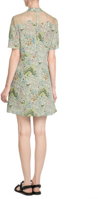 Valentino Printed Silk Dress with Lace