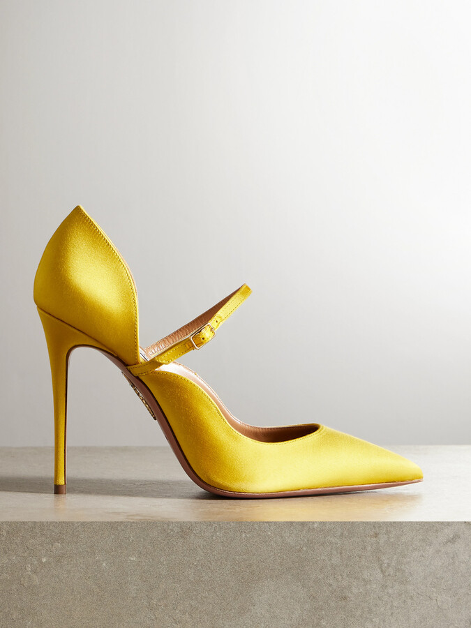 Aquazzura Bellezza 105 Satin Mary Jane Pumps - Yellow