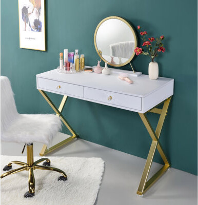 Mercer41 Rectangular Vanity Desk With Mirror And Jewelry Tray