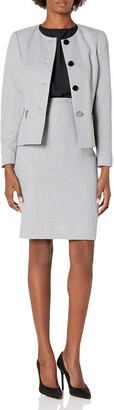 Le Suit Women's Metallic Tweed 2 Button Peak Lapel Skirt Suit Set
