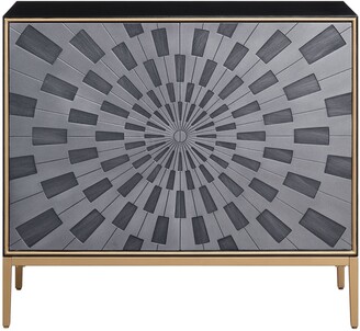 Benjara Console Table with 2 Doors and Sunburst Design, Gray