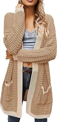 Lazzboy Women Sweater Jacket Coat Knitted Long Sleeve Chunky Colourful Loose Pocket Hooded Fashion Jumper Cardigan Oversized