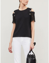 Thumbnail for your product : Claudie Pierlot Lace-shoulder cotton T-shirt