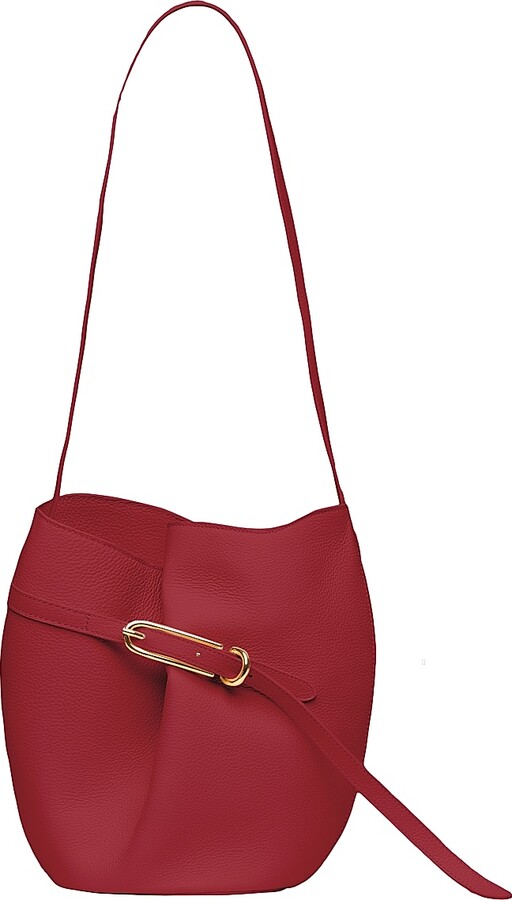 Liffner Women's Belted Mini Leather Bucket Bag - Cherry