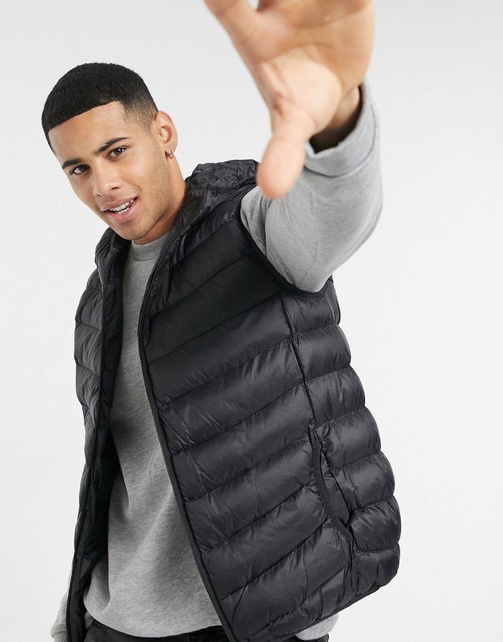 Brave Soul padded gilet with hood in black - ShopStyle Jackets
