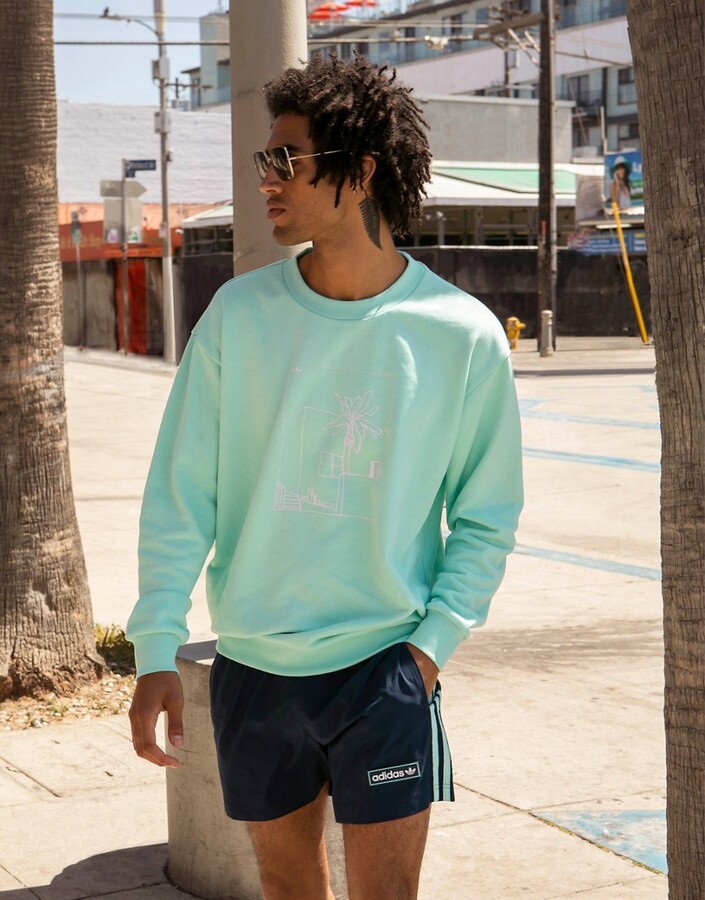 adidas 'Summer Club' hand drawn graphic oversized sweatshirt in icy mint -  ShopStyle