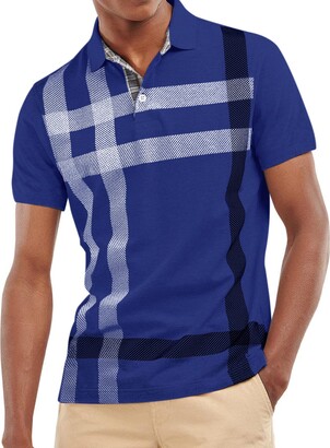 PINKMARCO Polo T Shirts for Men Collared Shirts Short Sleeve Button Down  Slim Fit Golf Shirt Casual Muscle Work Cotton Hipster Summer Striped Tee  Shirt Blue Large - ShopStyle