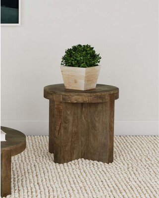 Round Solid Mango Wood End Table