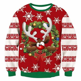 Unisex Funny Ugly Christmas Pullover Sweatshirts Fansu Novelty Xmas Lovely Santa Unicorn Pattern 3D Printing Long Sleeve Round Neck Sweater 