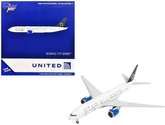 Boeing 777-200ER Commercial Aircraft 'United Airlines Star Alliance' White with Black 1/400 Diecast Model Airplane by GeminiJets
