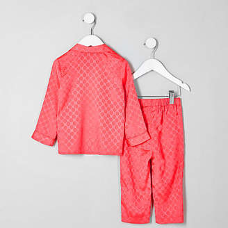 River Island Mini girls pink RI monogram satin pyjama set