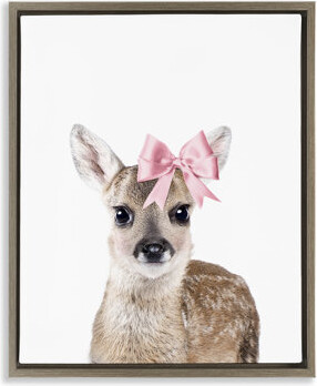 Trinx Fawn with Pink Bow Framed Floater Canvas Wall Art by Sisi and Seb