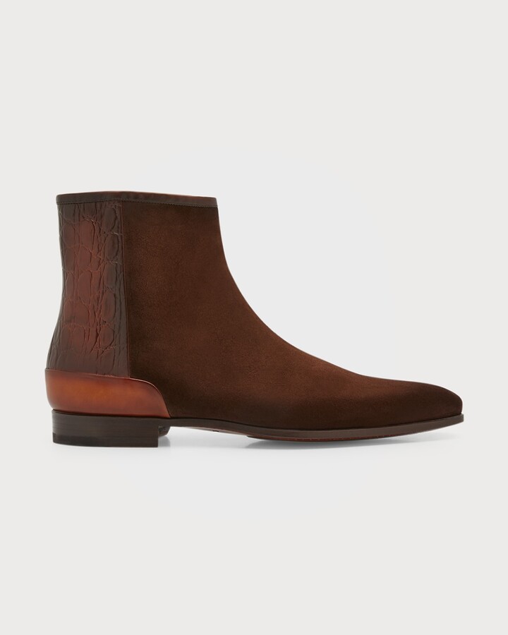 Magnanni Men's Croc-Embossed Heel Velvet Zip Ankle Boots - ShopStyle