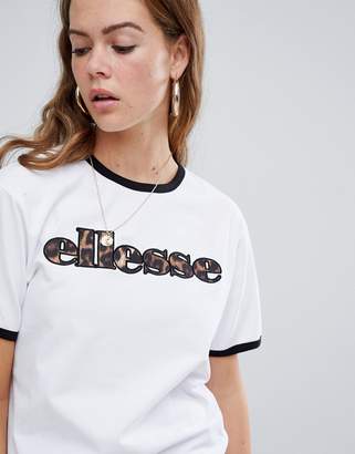 Ellesse Relaxed T-Shirt With Front Logo In Leopard Print