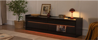 Latitude Run Mirod Modern TV Stand With Ample Storage4 Drawer Design With Tempered Glass Built-In Charging Ports And Ambient LED Lighting Versatile For Any Deco