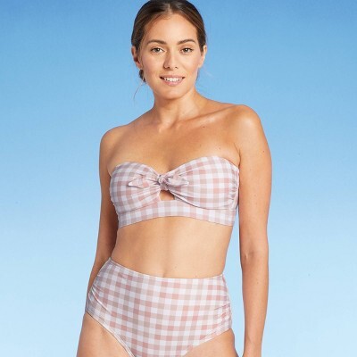 Women's Checked Bandeau Tie-Front Bikini Top - Kona SolTM Blush