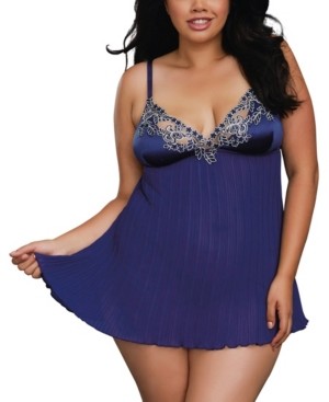 Dreamgirl Plus Size Babydoll With Floral Embroidery