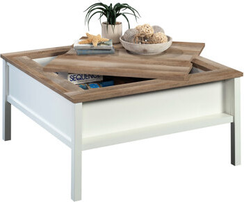 Dual - Use White Square Gaming And Coffee Table With Removable Top, Chess Game, Hidden Storage, Oak Accent, For Everyday Use, 38.54 Inches By 19.12 Pu