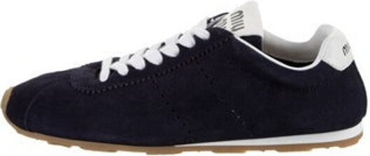 Miu Miu Suede Low Top Sneakers Blue Leather & Rubber Trim Round-Toes Lace-Up Closure at Uppers Includes Box Designer