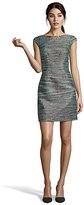 Thumbnail for your product : Laundry by Shelli Segal emerald cap sleeve front zip embellished neck boucle dress