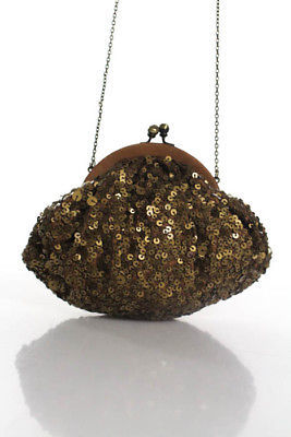 Santi Brown Sequined Strap Included Clasp Closure Tiny Evening Clutch Handbag