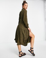 Thumbnail for your product : Topshop split front shirt dress in khaki floral