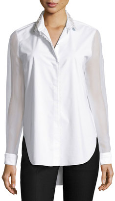 Elie Tahari Delma Embellished Button-Front Blouse, White
