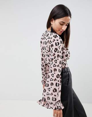 ASOS DESIGN Wrap Blouse With Kimono Sleeve In leopard Print