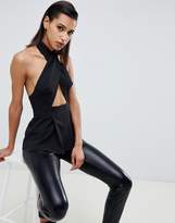 Thumbnail for your product : ASOS DESIGN wrap front peplum top with cut out