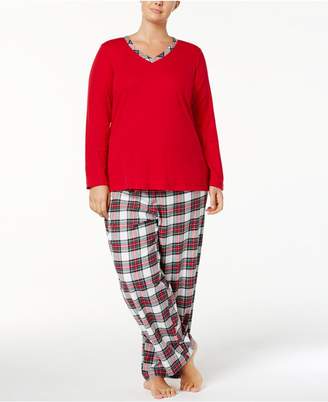 Charter Club Plus Size Trimmed Knit Top and Printed Pants Pajama Set, Created for Macy's