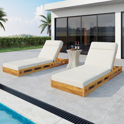 BURDOCK Acacia Wood Lounge Chaise Set with Adjustable Headrest and Water-Resistant Cushions for Ultimate Outdoor Comfort and Durability