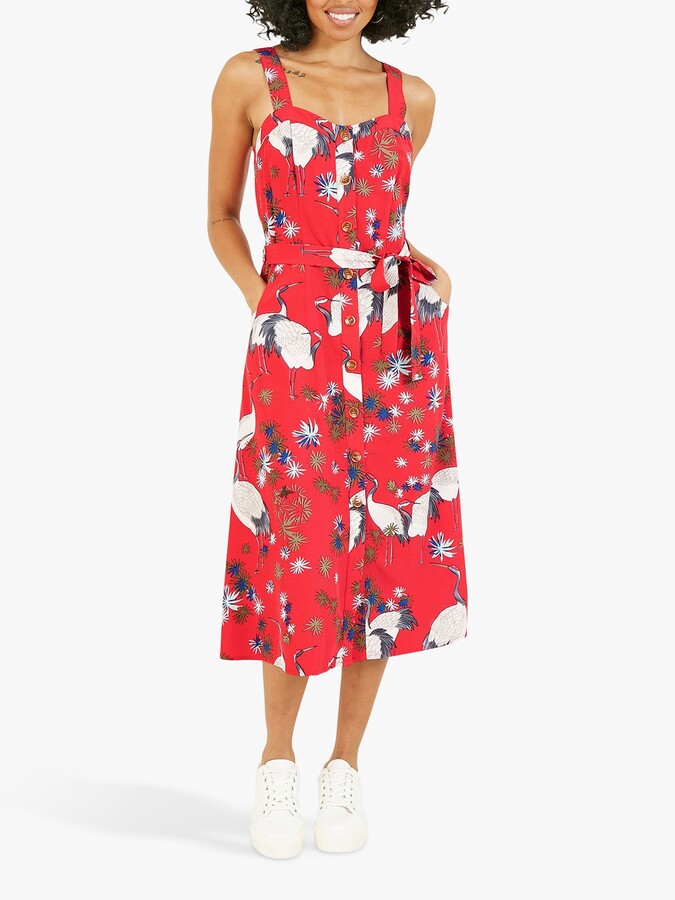 red button through dress