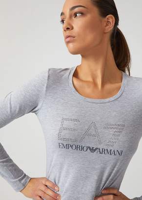 Emporio Armani Long-Sleeve T-Shirt With Ea7 Rhinestone Logo