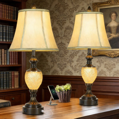 Jane Bedside Table Lamp Set Of 2, With Nightlight And USB A+C Ports, 27'' High Vintage Table Lamps, Nightstand Lamps Decor For Bedroom Living Room Home Off