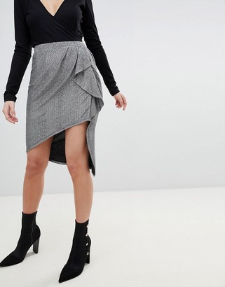 Morgan X Georgia May Ruffle Front Metallic Mini Skirt