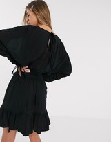 Thumbnail for your product : ASOS DESIGN wrap front mini dress with elasticated waist in crinkle in black
