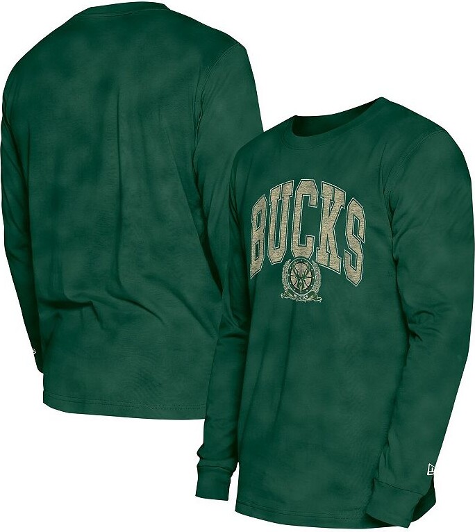 New Era Unisex Hunter Green Milwaukee Bucks Oversized Essentials Enzyme Wash Long Sleeve T-Shirt