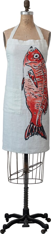 Storied Home Linen Apron with Pocket and Fish Design